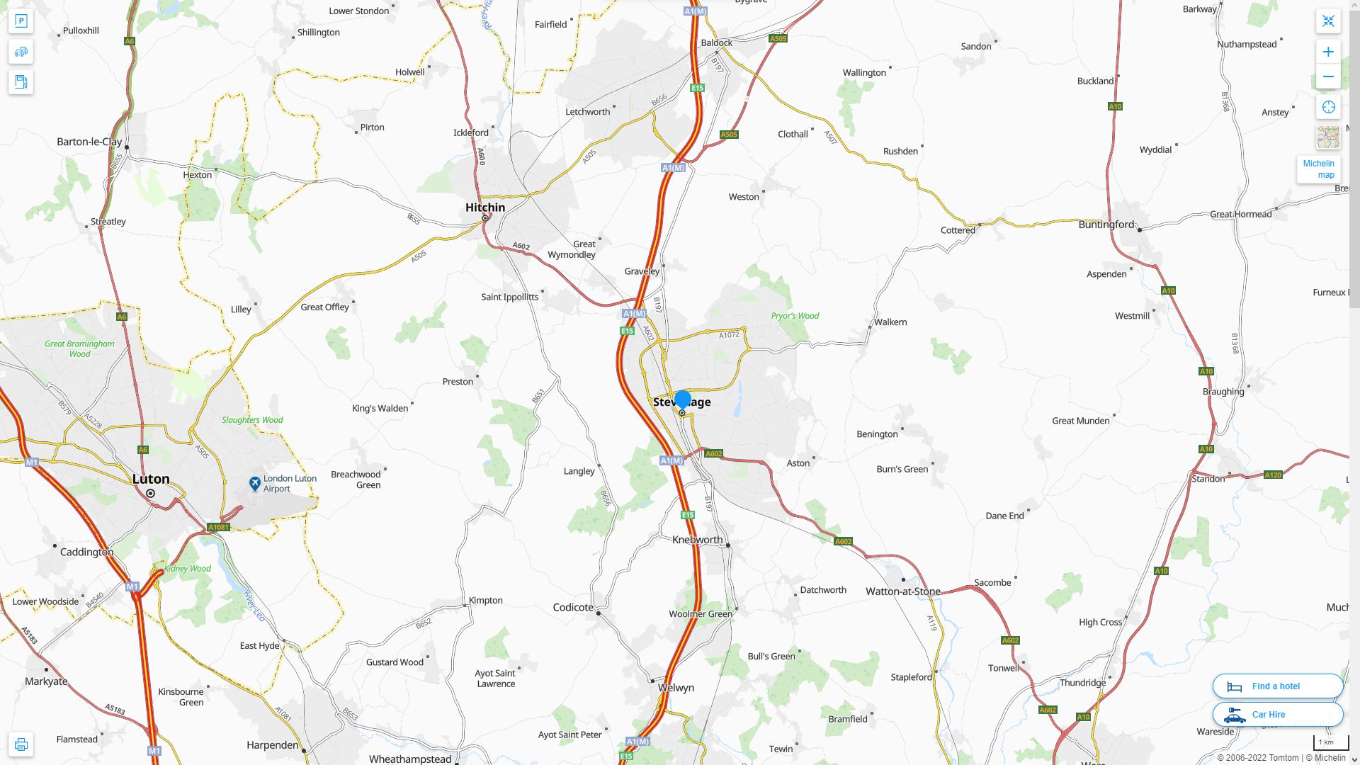 Stevenage Highway and Road Map